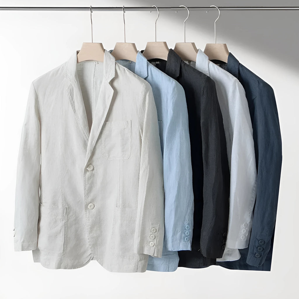 Men's loose fit linen casual jacket in solid colour with long sleeves