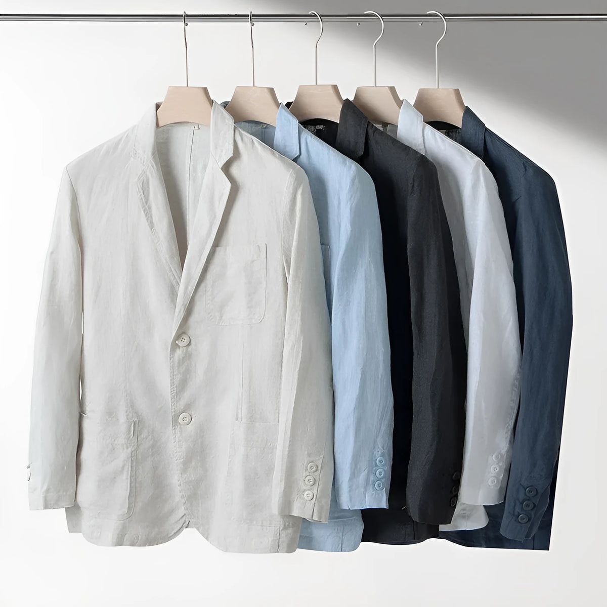 Men's loose fit linen casual jacket in solid colour with long sleeves