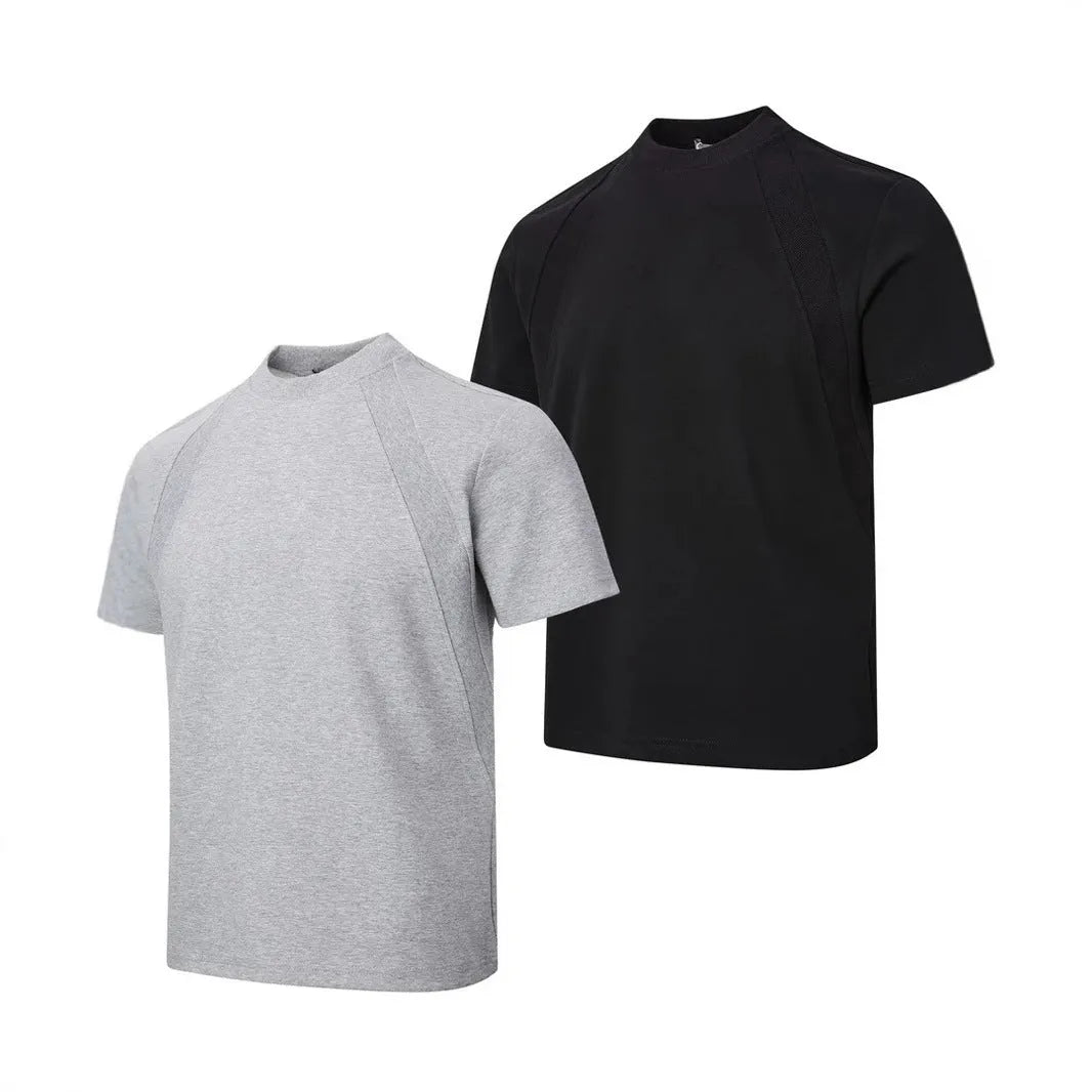 Short sleeve loose fit top with air layer stitching texture in black colour