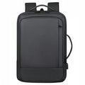 Black waterproof Oxford cloth backpack with curved shoulder strap showing 20-35 litre capacity