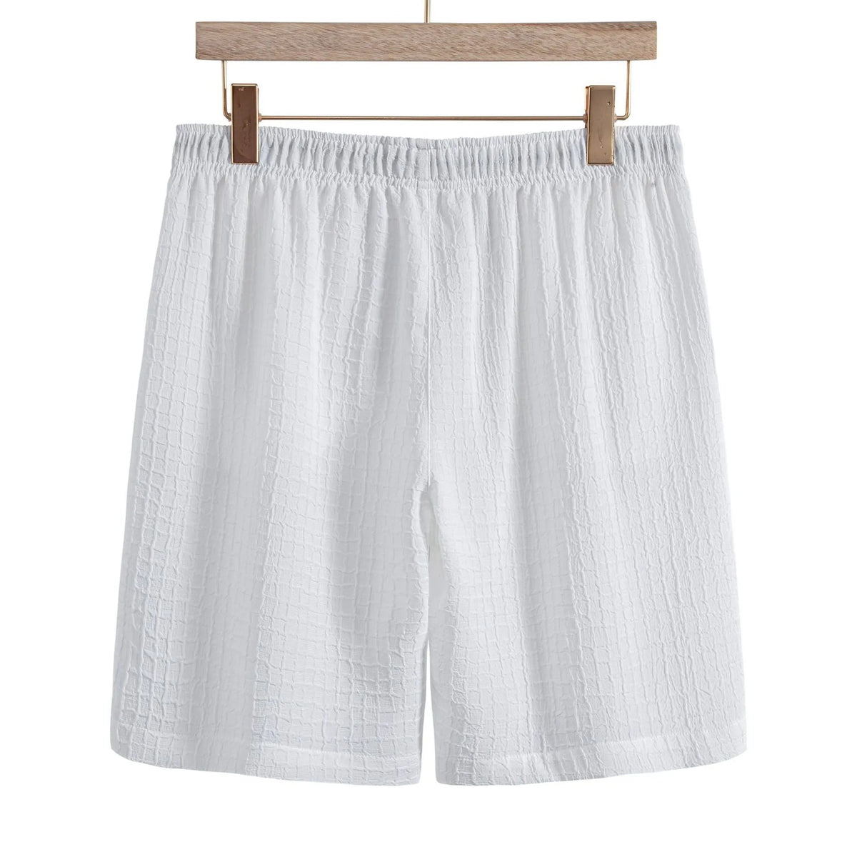 Men's white cotton blend jacquard short sleeve shirt and shorts casual suit set