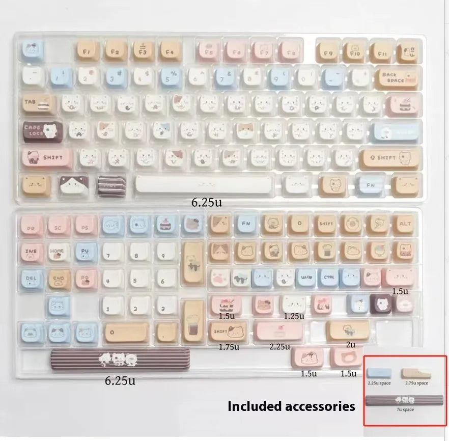 High sea salt cat design PBT key cap set with 7u space bar for March past mechanical keyboards