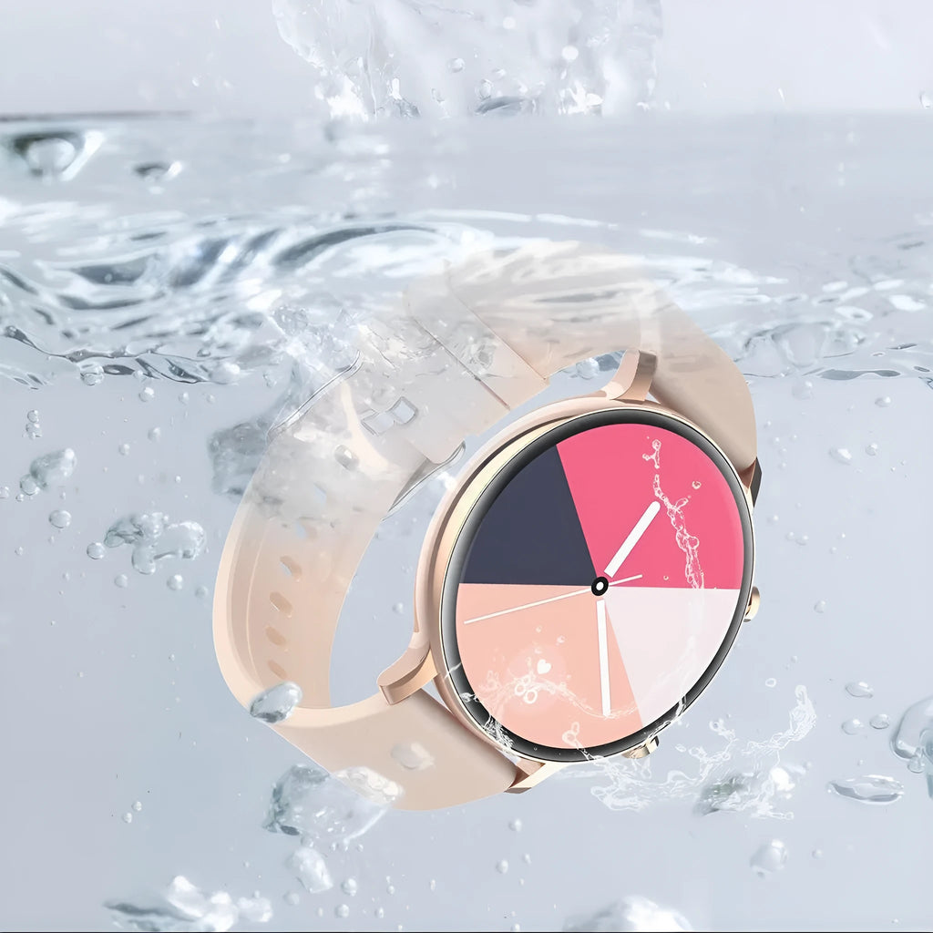 Bluetooth smartwatch with stainless steel strap showing 41-43mm screen with heart rate display