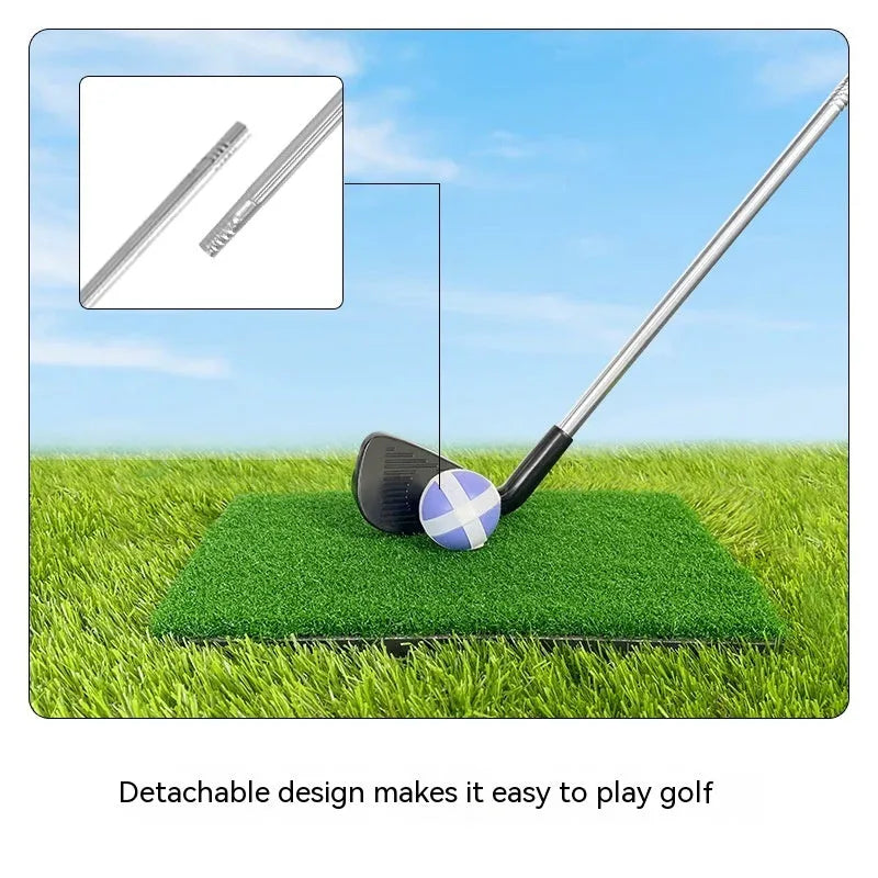 Metal golf club set showing adult and children's clubs for outdoor sports practice
