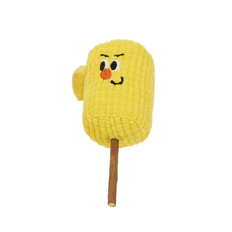 Corn cob shaped cat chew toy made from natural polio wood with catnip filling for dental hygiene