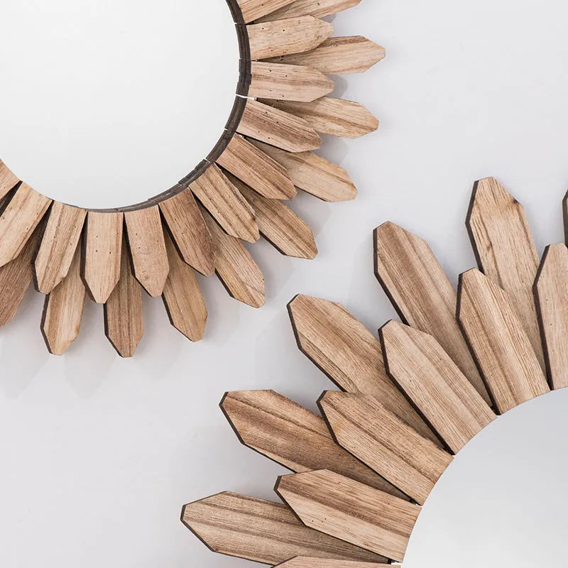 Solid wood European style circular hanging mirror in baked colour with 30cm, 43cm and 50cm diameter options