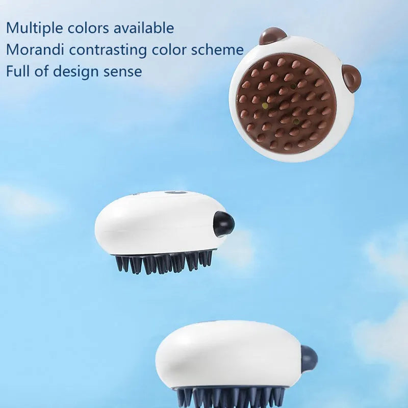 Panda-shaped silicone pet bath brush with soft bristles for cats and dogs