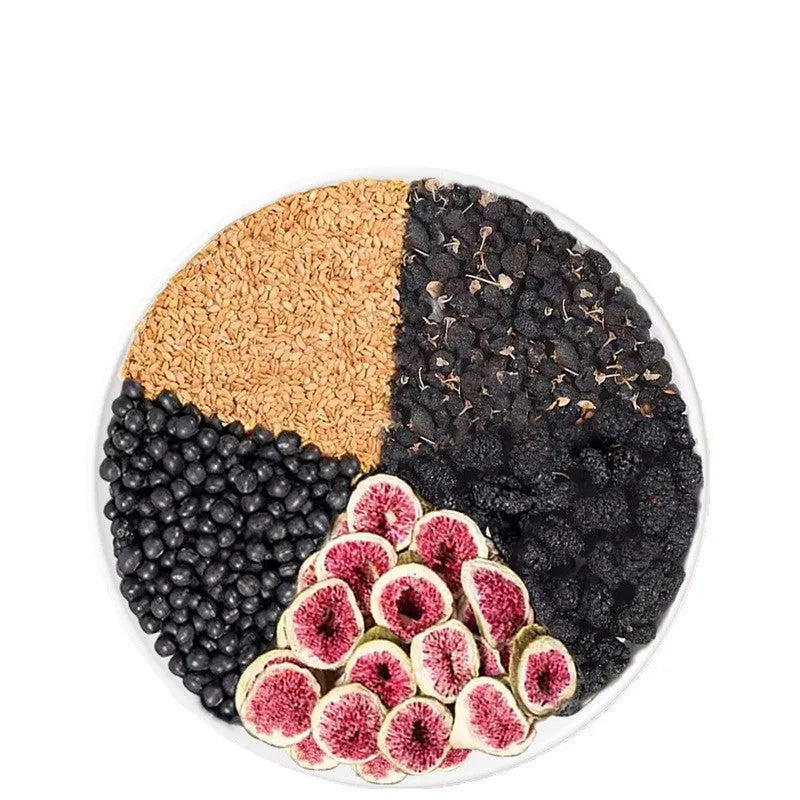 Black wolfberry mulberry flaxseed fig herbal tea bags with complementary cup in 120g packaging