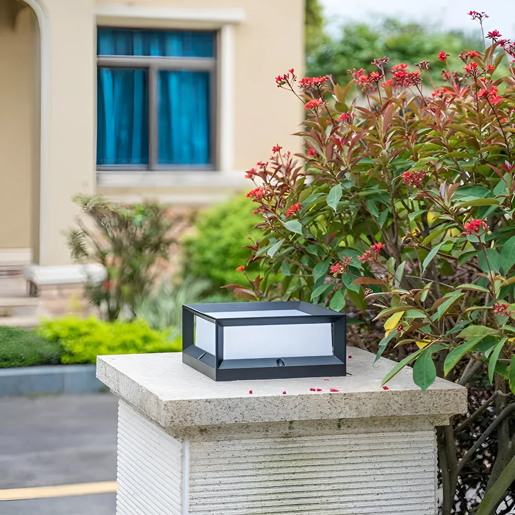 Solar-powered aluminium outdoor LED column light for wall or door mounting.