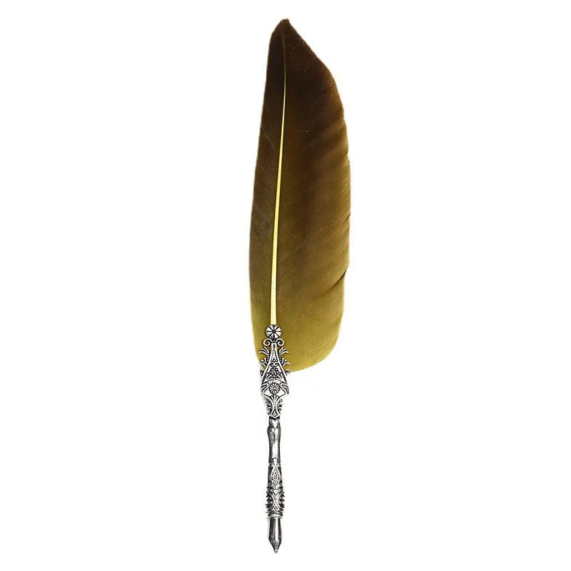 Retro feather dip pen with zinc alloy shell in various colour options for calligraphy and gifting