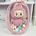 17cm transparent PVC storage bag with colourful ball keychain for doll collectibles