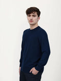 Men's regular fit wool pullover sweater in light grey, shown on a model for business casual wear.