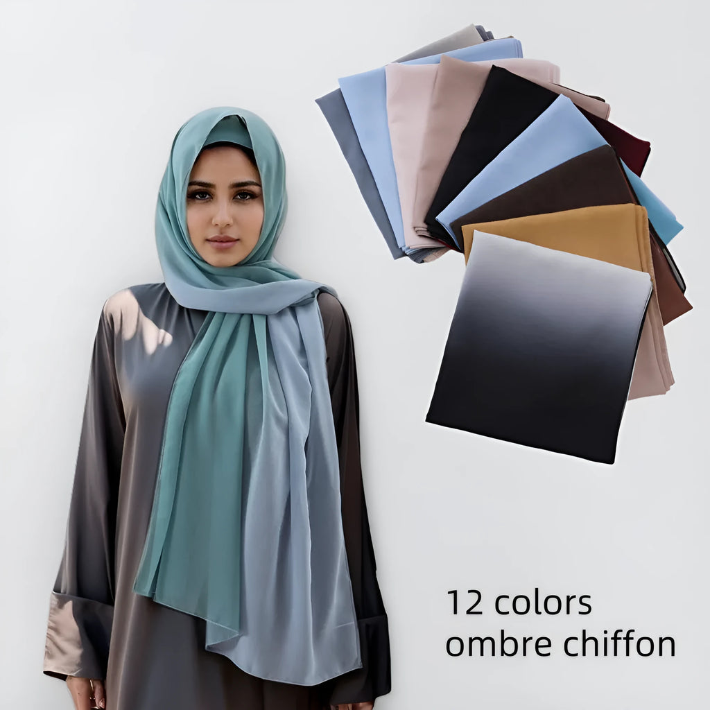 Long lightweight chiffon scarf with bubble towel texture in one of twelve colour options, laid flat.