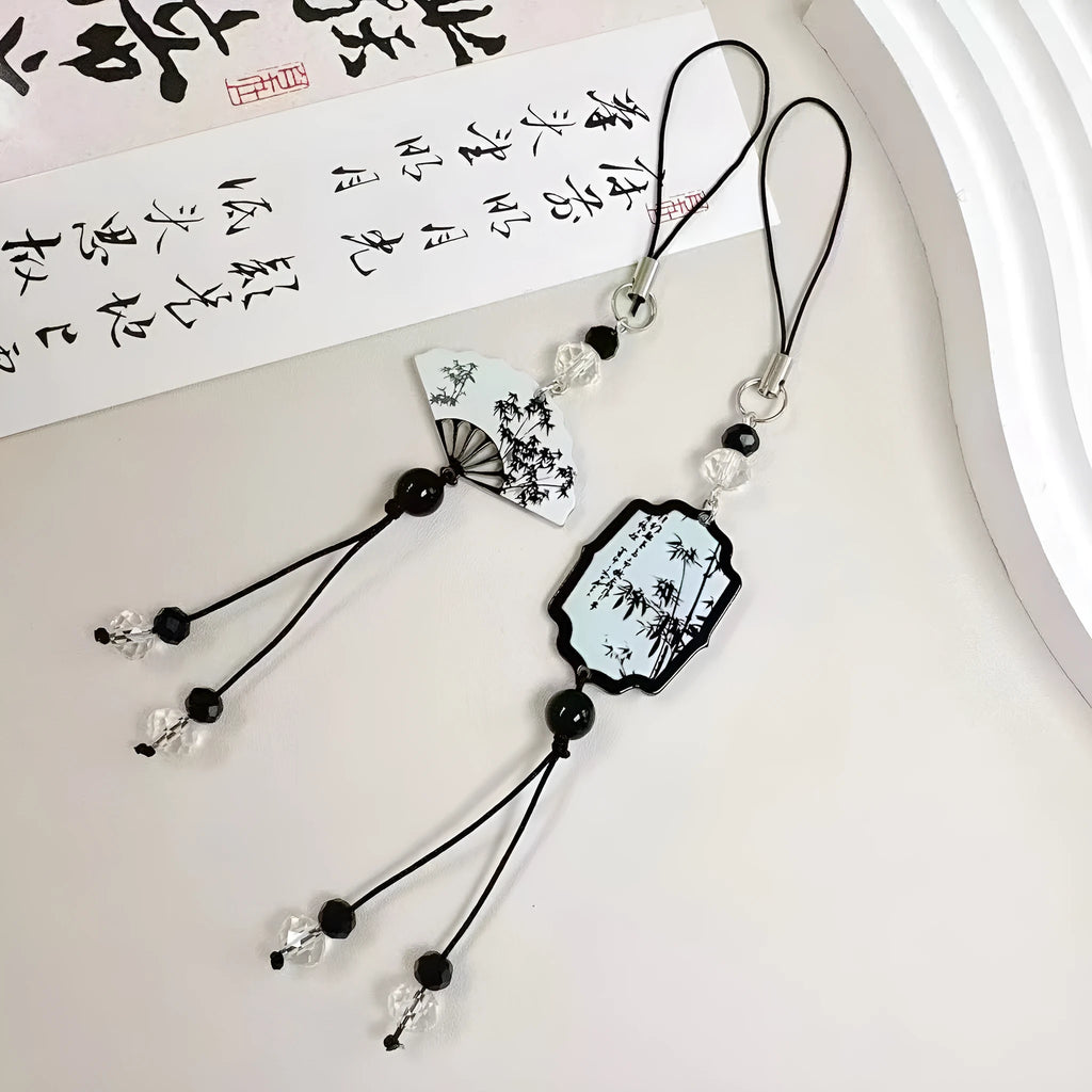 Chinese style floral bead pendant keychain in Fan colour.