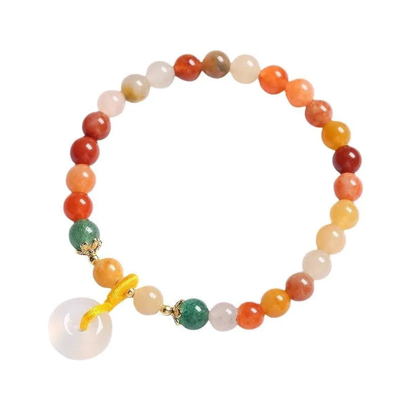 Handmade Chinese style safety buckle bracelet with natural jinsi jade and red agate 6mm peace clasp beads