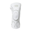Grey and white sports knee pads for adult athletes in M, L, and XL sizing