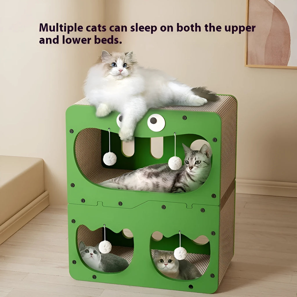 Double layer cat scratching board and nest in wear-resistant material with multiple style options