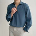 Men's loose lapels casual business shirt in polyester blend fabric with long sleeves and non-ironing finish