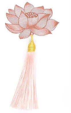 Brass metal hollow plated bookmark with leaf design and rose gold tassel