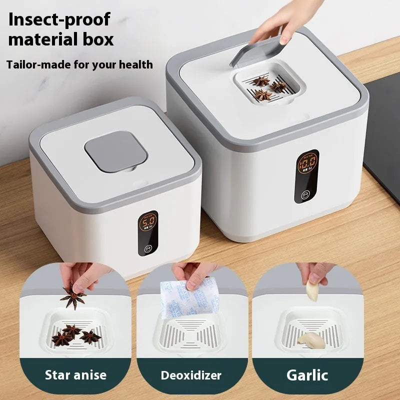 Gray sealed rice jar with insect-proof and moisture-proof lid available in 10kg 20kg and 30kg sizes