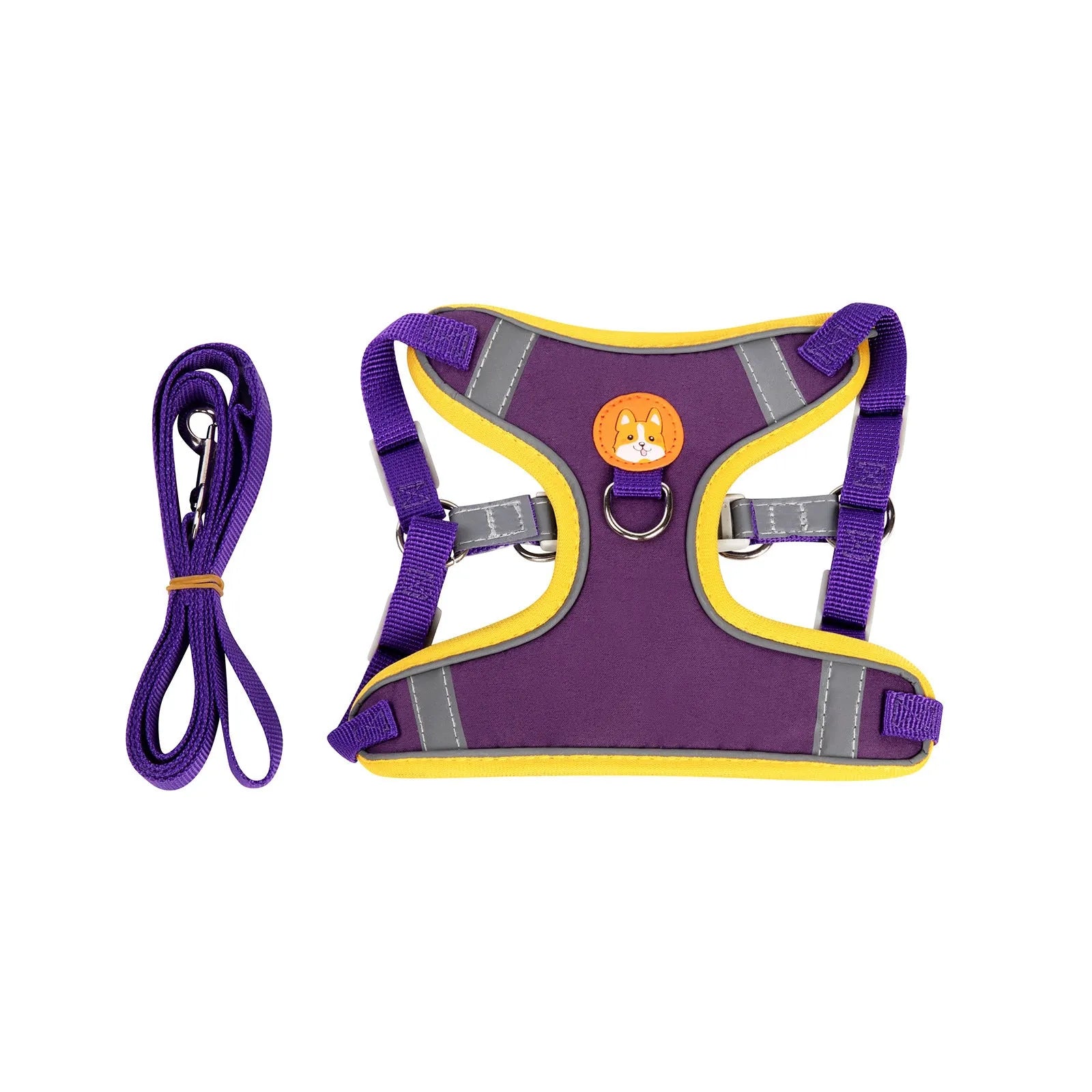 Adjustable dog haulage harness with vest design in purple, blue, orange, red, brown or green