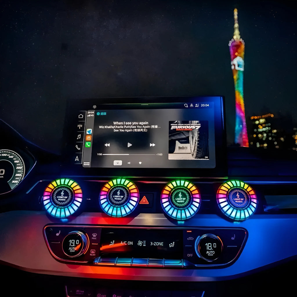 3D pickup-shaped RGB car air vent aromatherapy light unit with voice control and music sync features