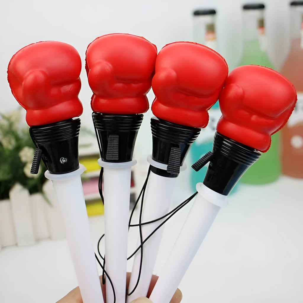 Four pressure relief boxing pens with black ink and 0.7mm bullet tips showing plug-in sleeve design