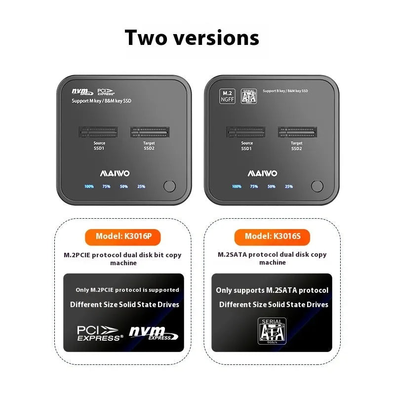MAIWO K3016 M.2 solid-state hard disk dock copier with data cables and power adapter
