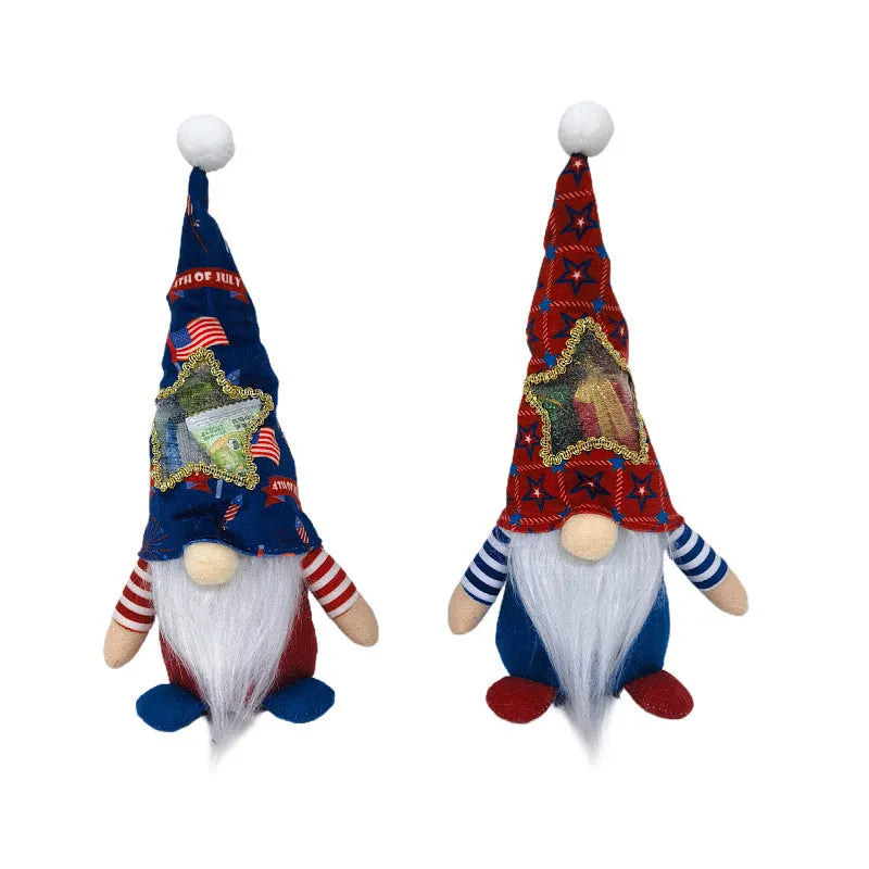 Two faceless baby doll Rudolf Christmas candy bag decorations in polyester cloth measuring 32cm