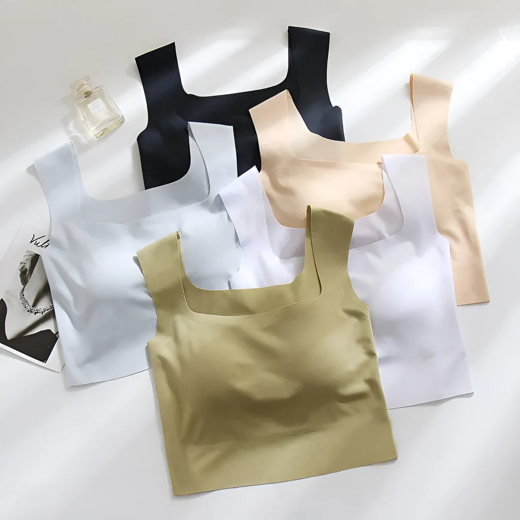 Women's seamless nylon sling vest with chest pad in five colour options