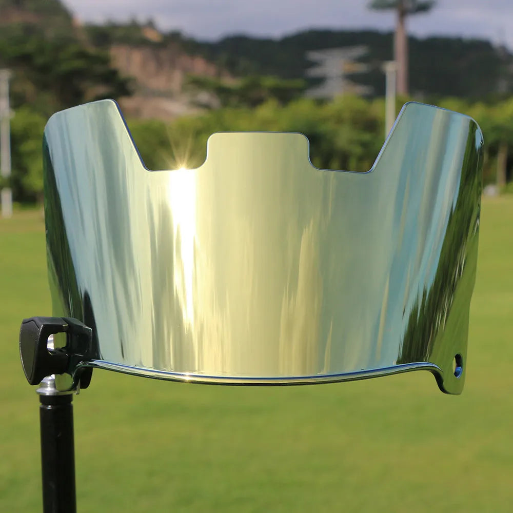 American style rugby helmet goggles in a multicolour option, showing attachment to a rugby helmet.