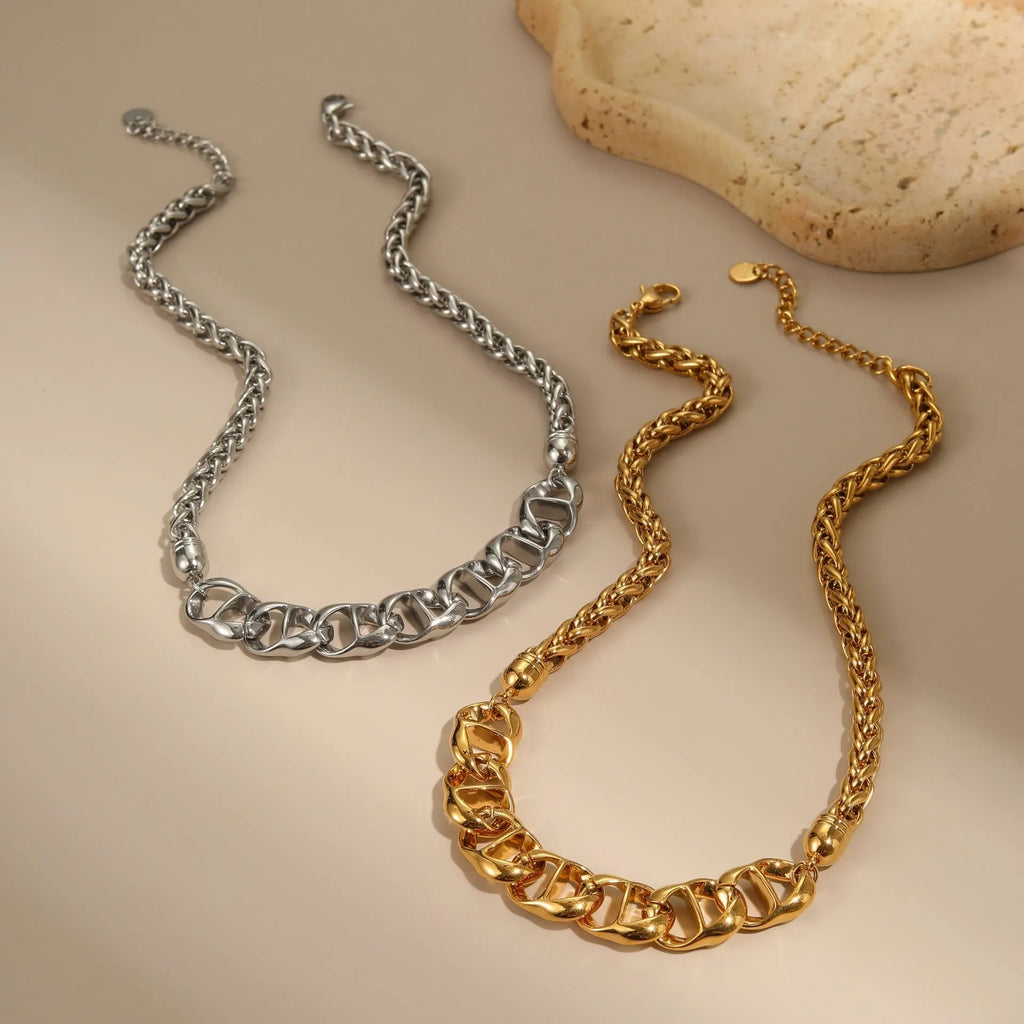Gold plated stainless steel women's necklace with geometric pendant on regular chain