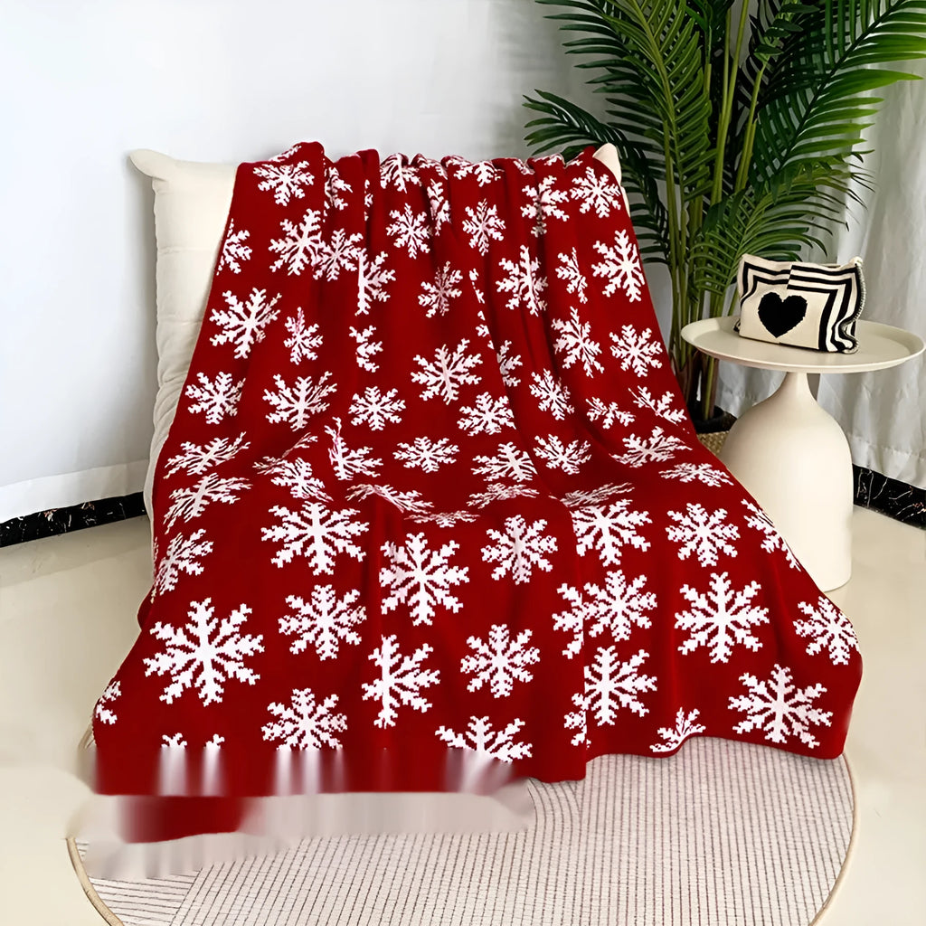 Christmas patterned acrylic blanket in snowflake or reindeer design showing casual style for home decoration