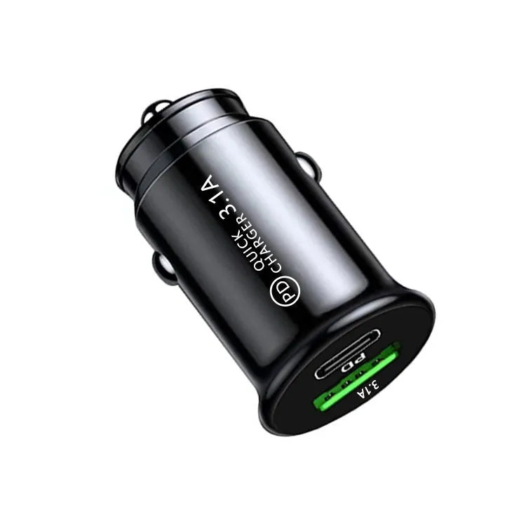 Dual USB port car charger converter with black bare metal housing for 12V/24V vehicle sockets