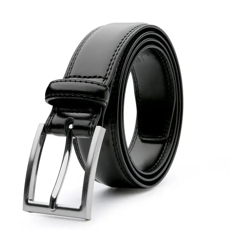 Men's brown genuine leather casual belt with Wild 95 grain texture and a silver alloy buckle.