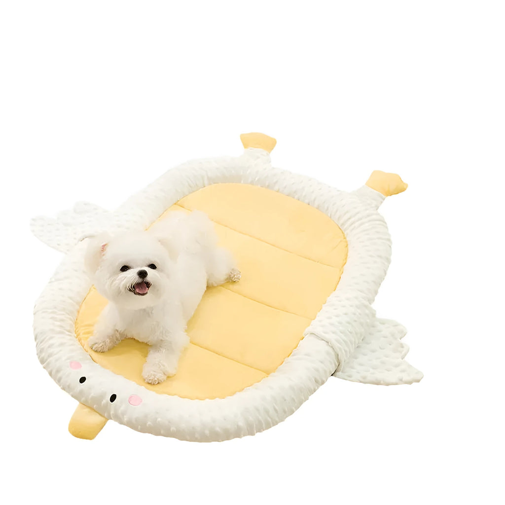 Orthopedic dog bed with removable cover in sofa style, showing waterproof interior and supportive foam