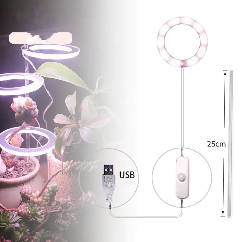 USB-powered LED grow light for plants with acrylic mounting stick in pink/white colour