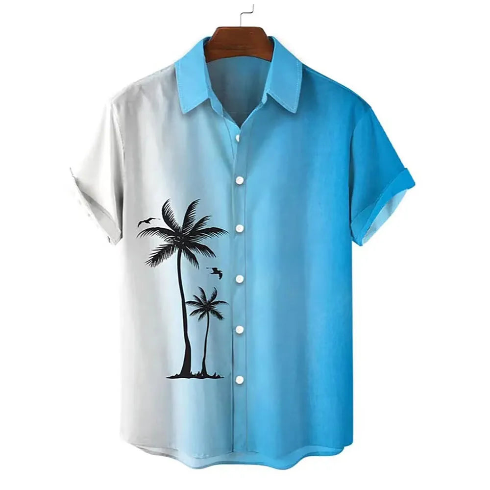 Hawaiian men's shirt with 3D printed colour pattern and short sleeves