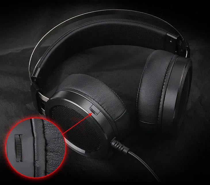 Black wired computer gaming headset with 3.5mm audio jack and 2-metre cable