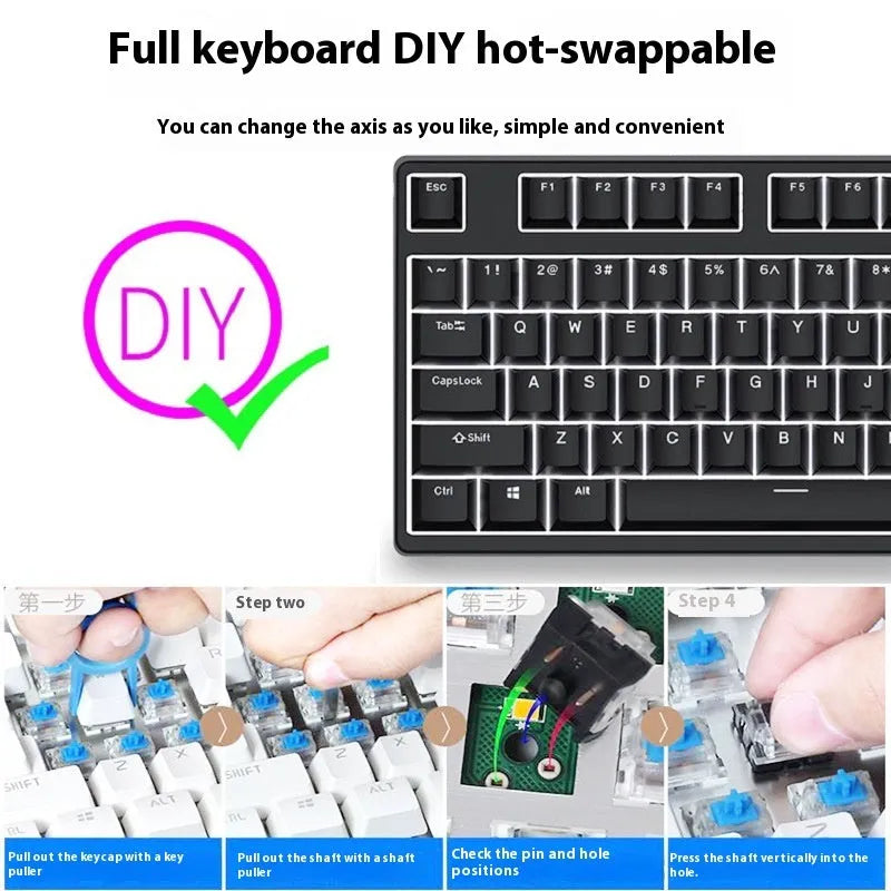 87-key hot-swappable mechanical gaming keyboard with two-tone keycaps and metal chassis
