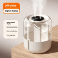 Beige circular USB humidifier with dual spray nozzles and humidity display