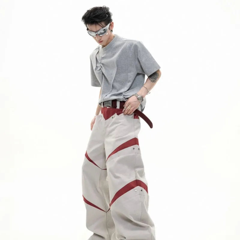 Men's cotton loose fit round neck t-shirt with pleated detailing in black, grey and white colours
