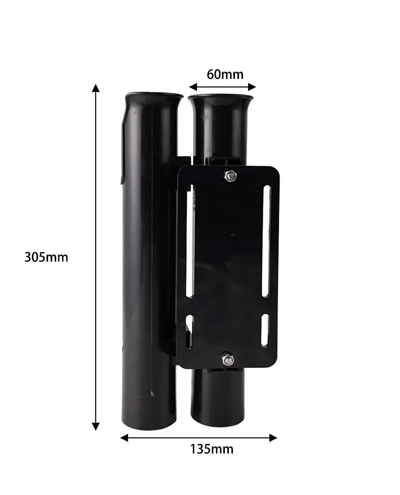 Plastic fishing rod rack with carbon reinforcement and clamp for bicycle mounting