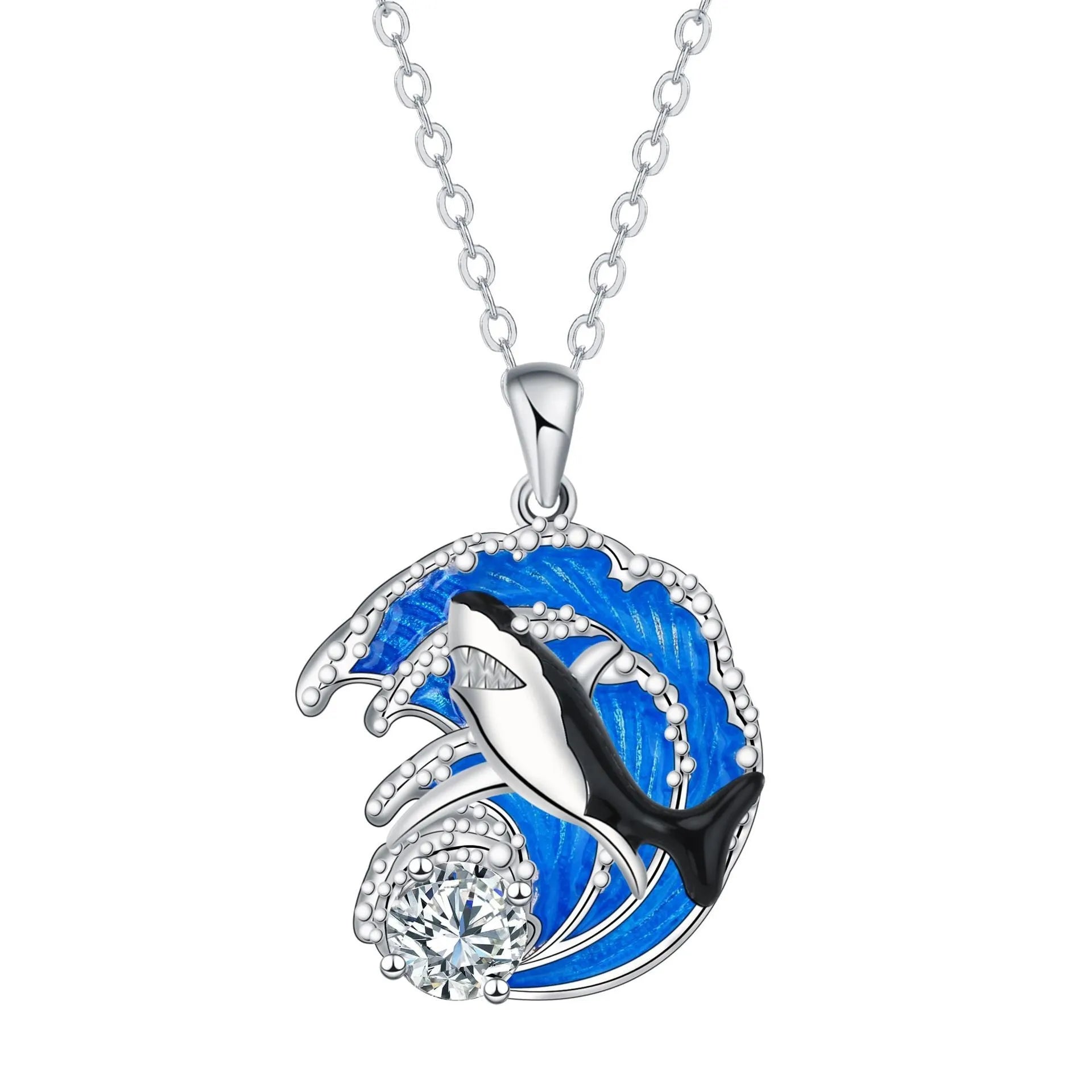 Shark necklace for women with copper pendant on cross chain, adjustable 41-50cm length
