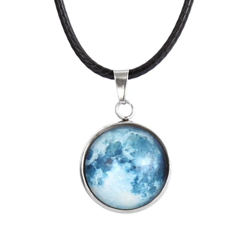 Luminous alloy pendant necklace with moon night sky and constellation design in simple unisex style