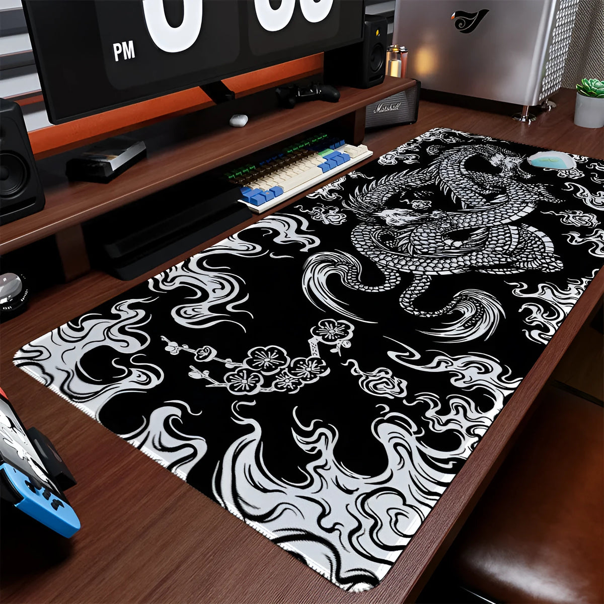Esports creative dragon mouse pad with floral dragon pattern on cloth surface