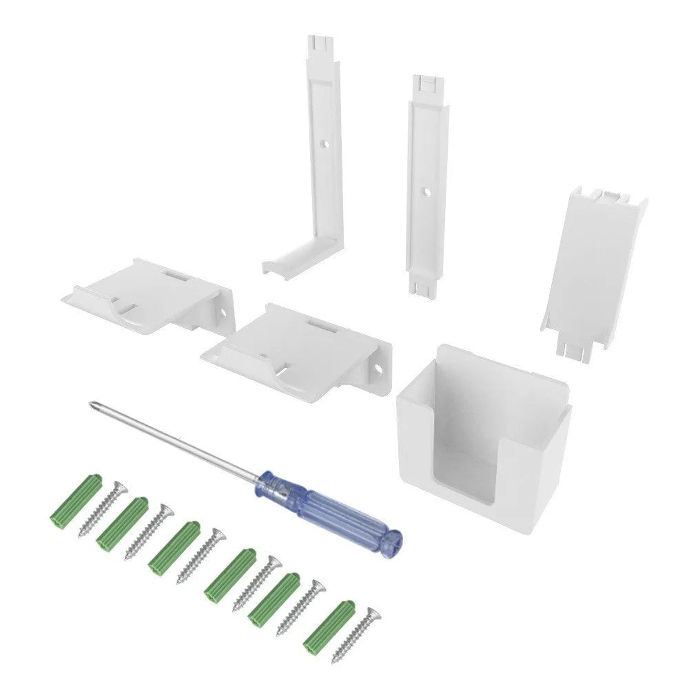 White and black ABS wall-mounted storage hooks holding gaming controllers and headphones