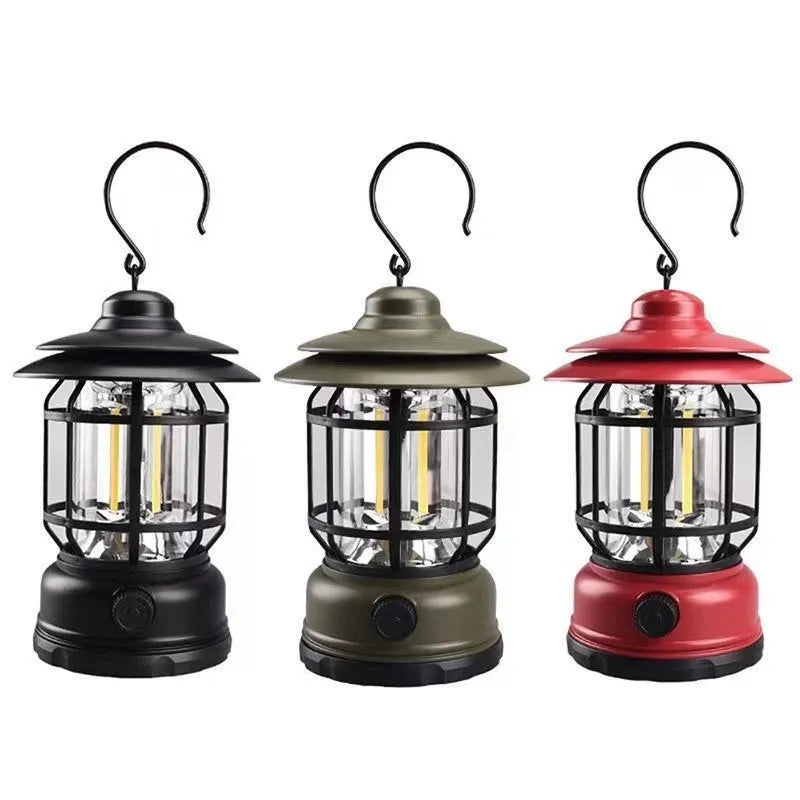 Portable camping head lamp lantern in dark green, black, or red with three power type options