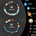 Two natural stone beaded bracelets featuring zodiac sign motifs available in various styles