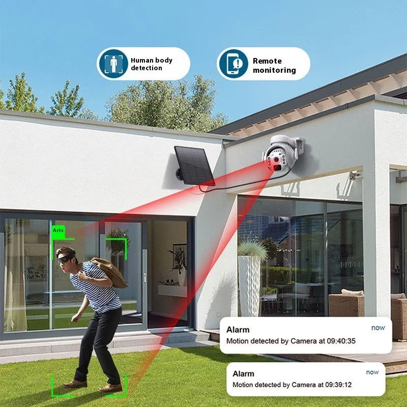 Solar security camera with 3MP HD resolution and colour night vision for remote mobile monitoring